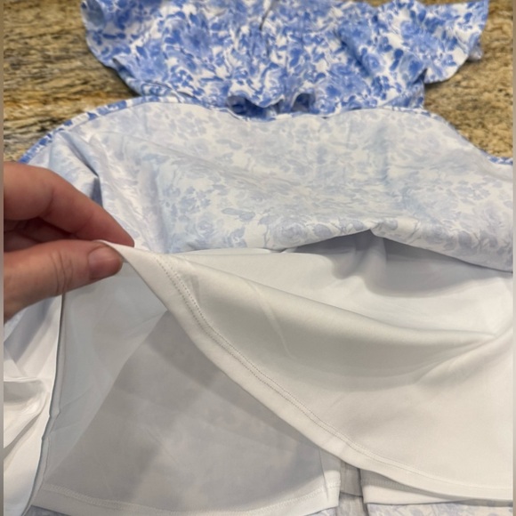 Altar’d State Slash Neck Floral Blue White Mini Dress Women Size Medium - Picture 5 of 10